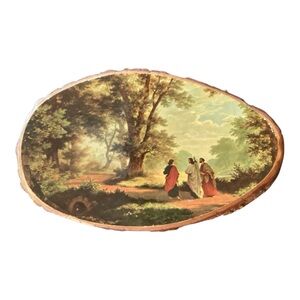 Vintage Decoupage “Road to Emmaus” Live Wood Edge Wall Plaque